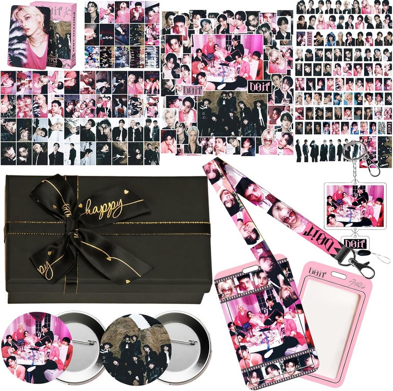 PYAJUU Stray Kids DO IT Album Gift Box Set, Including 55PCS DO IT Photocards, 100PCS Album Sticker Pack, 1 Lanyards, Card Holder, 1 Stray Kids Keychain and 2 Badge Gift for Stay Straykids Merch - Image 1